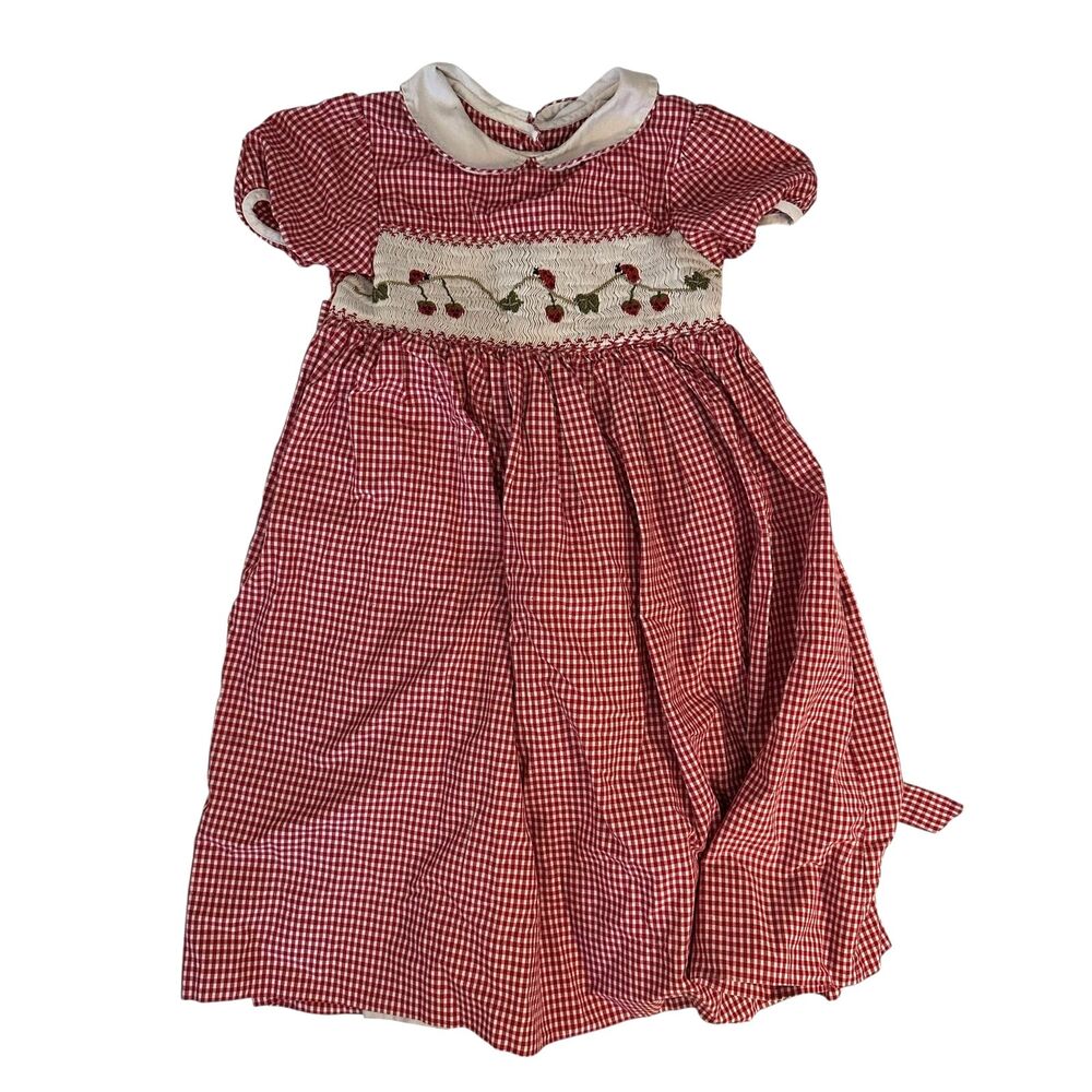 Just Friends‎ Smocked Red White Gingham Cotton Dress Ladybugs Size 5